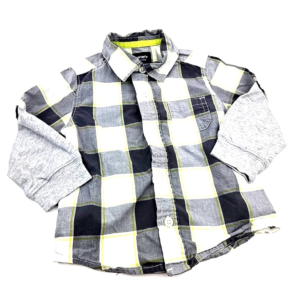 Carter's Button Down Shirt 12m Boys Long Sleeve Casual Collared Pocket Plaid